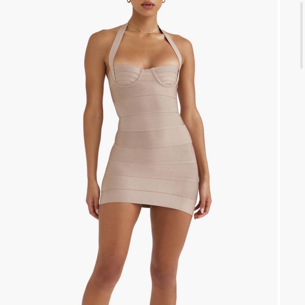 House of CB Maliha Beige Bandage Dress